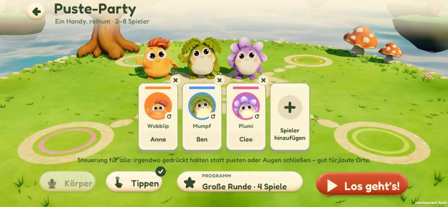 Die bunte Wobblip-Bande in der Puste-Party